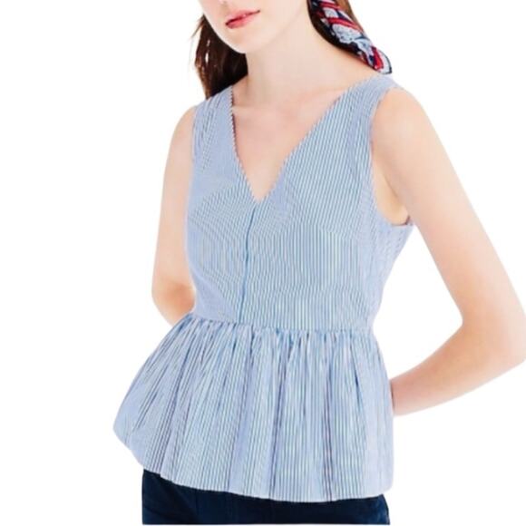 J. Crew Blue & White Stripe Peplum Top Size 14 - Picture 3 of 10